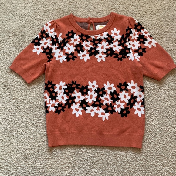 Anthropologie Tops - Anthropologie Maeve Harmon Jacquard Floral Knit Short Sleeve Top